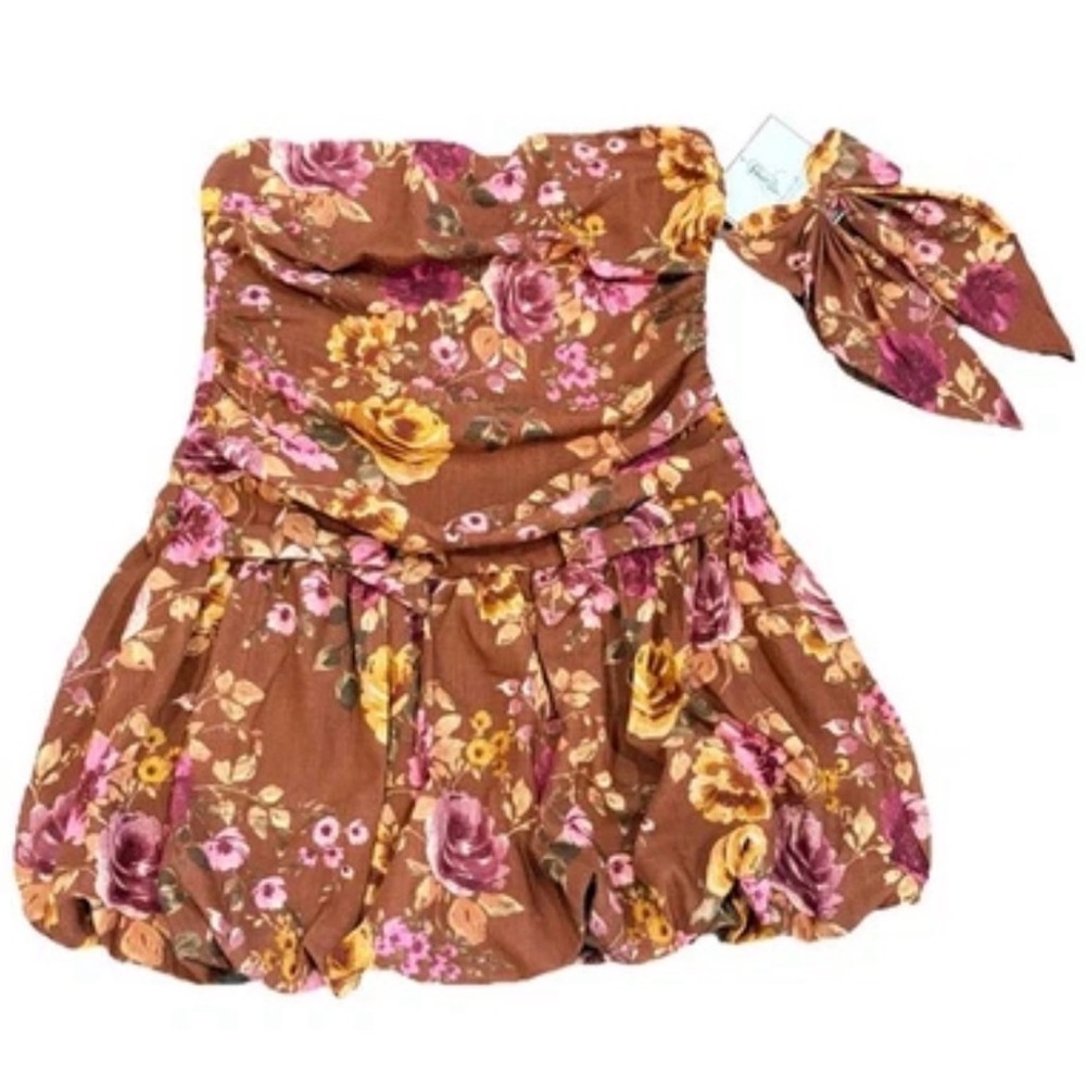 Strapless Floral Bubble Dress Fall Party Size XL Boho